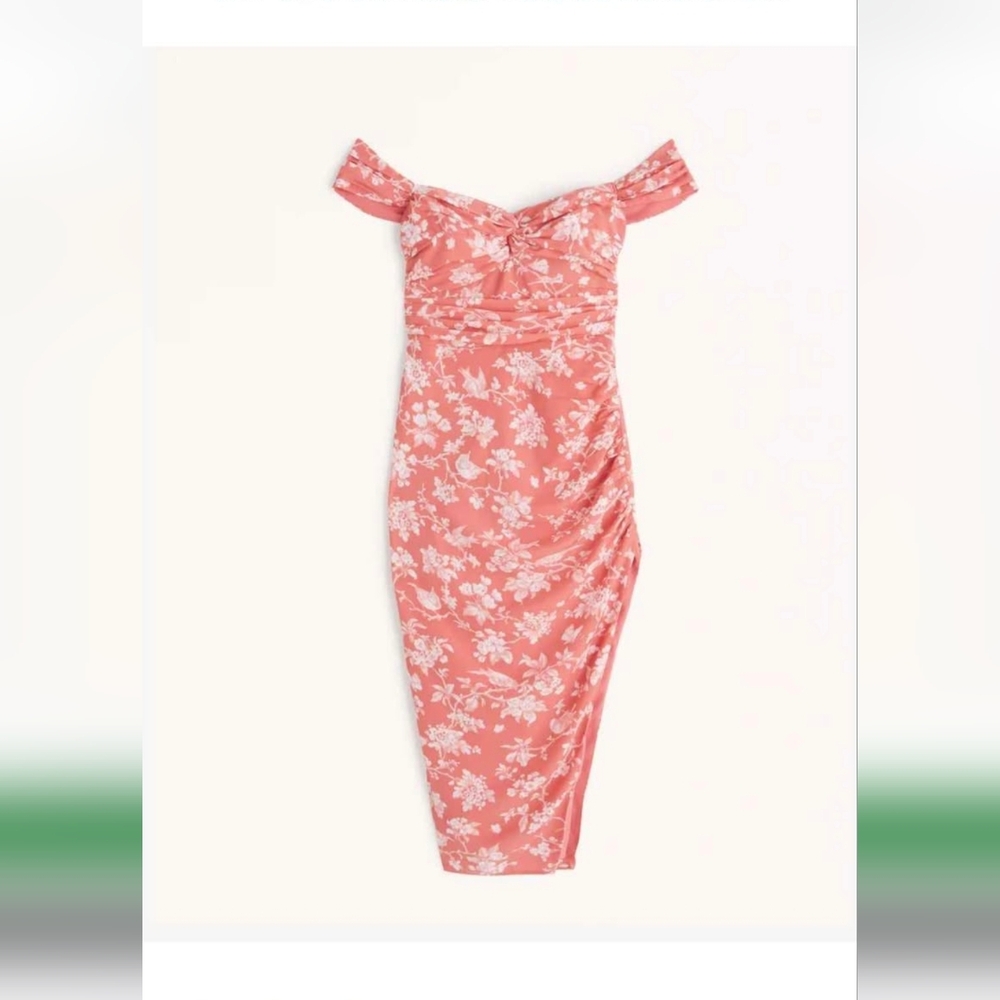 Abercrombie and Fitch Off-The-Shoulder Ruched Midi Dress